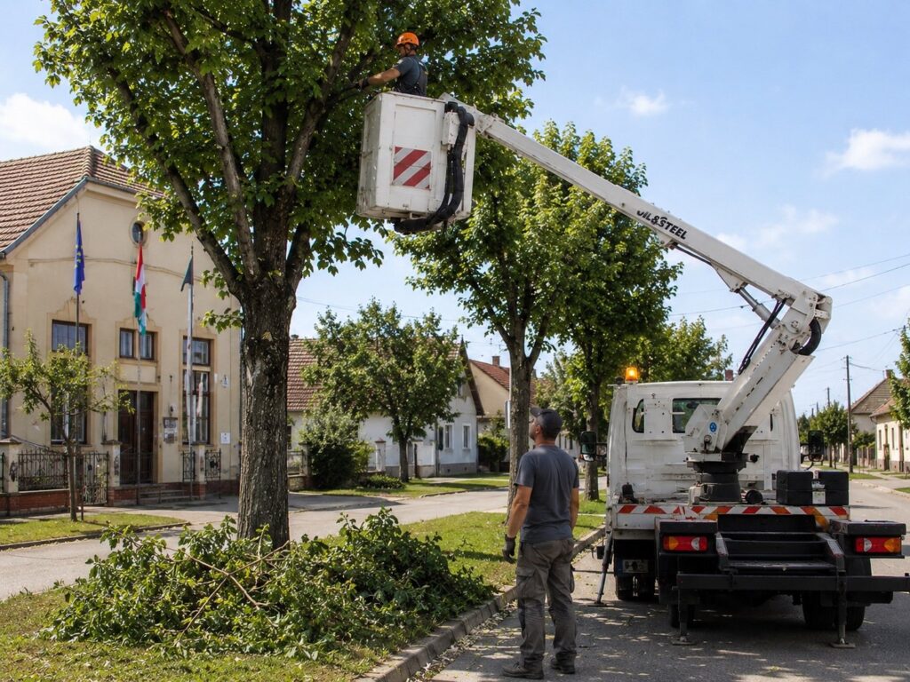 Közterületi faápolás és emelőkosaras fametszés önkormányzati területen