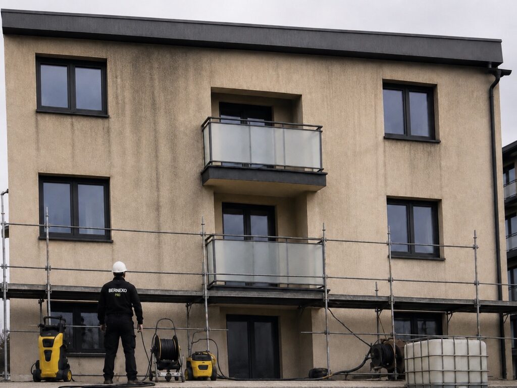 Homlokzattisztítás előkészítése állványról Budapesten