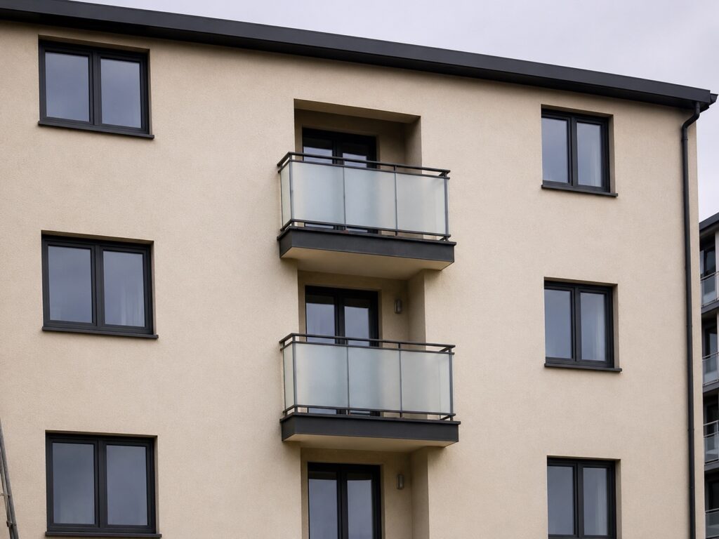 Felújított tiszta társasház homlokzata homlokzattisztítás után